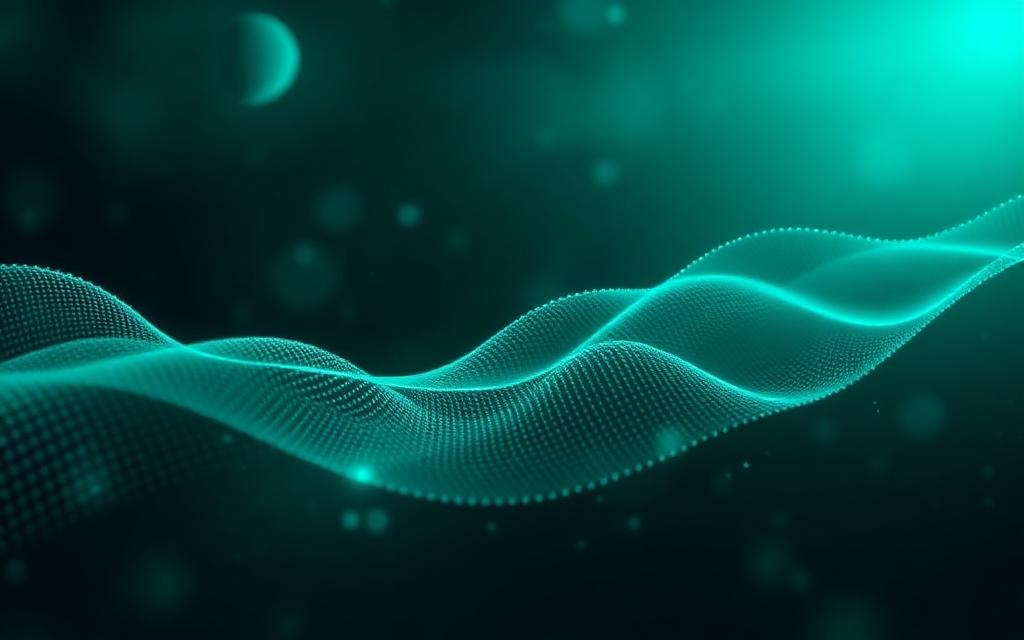 Abstract teal waveform representing clinical signal analysis